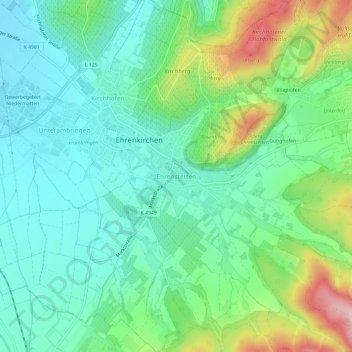 Mapa topográfico Ehrenstetten, altitud, relieve