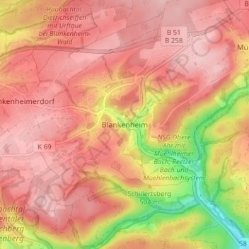 Mapa topográfico Blankenheim, altitud, relieve