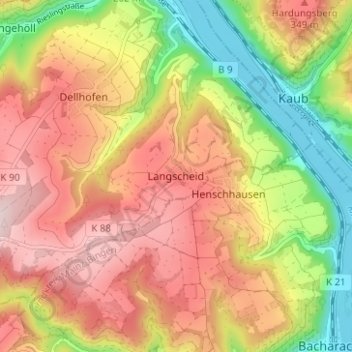 Mapa topográfico Langscheid, altitud, relieve