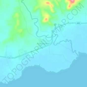 Mapa topográfico Aramaywan, altitud, relieve