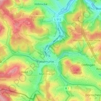 Mapa topográfico Vahlberg, altitud, relieve