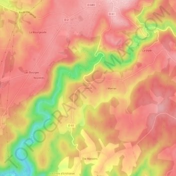 Mapa topográfico Lherm, altitud, relieve