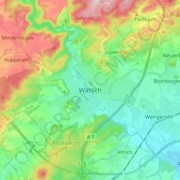 Mapa topográfico Wittlich, altitud, relieve