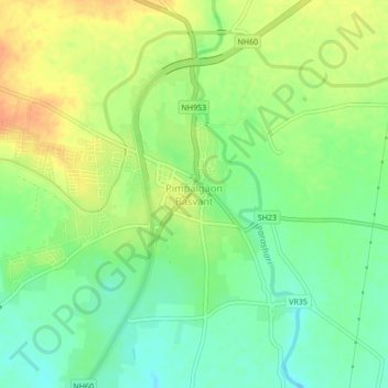 Mapa topográfico Pimpalgaon Basvant, altitud, relieve