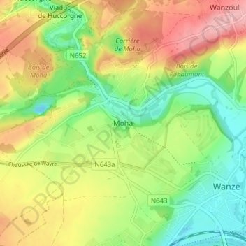 Mapa topográfico Moha, altitud, relieve