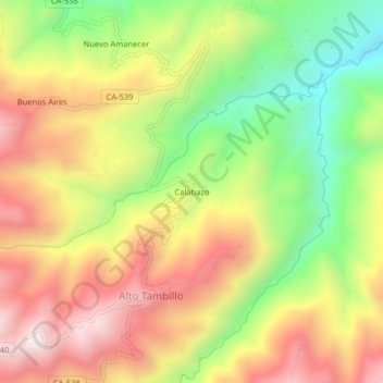 Mapa topográfico Calabazo, altitud, relieve