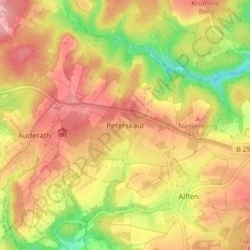 Mapa topográfico Peterskaul, altitud, relieve