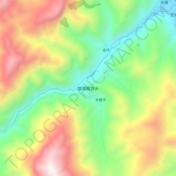 Mapa topográfico 蟹螺藏族乡, altitud, relieve