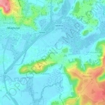 Mapa topográfico Bastora, altitud, relieve