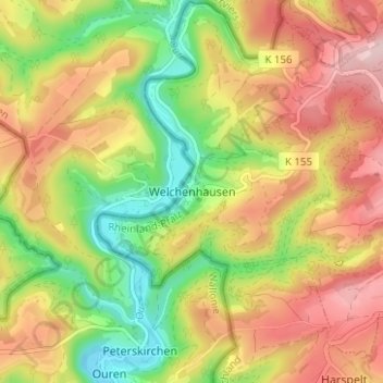 Mapa topográfico Welchenhausen, altitud, relieve