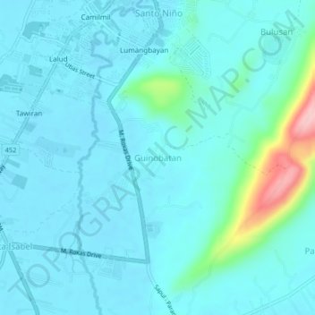 Mapa topográfico Guinobatan, altitud, relieve