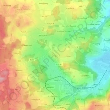 Mapa topográfico Otting, altitud, relieve