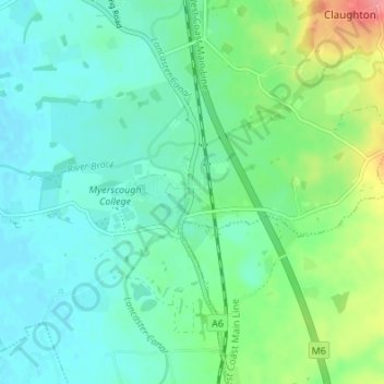 Mapa topográfico Bilsborrow, altitud, relieve