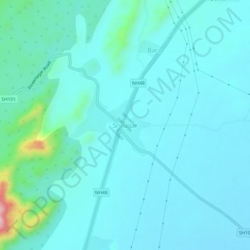 Mapa topográfico Srinagar, altitud, relieve