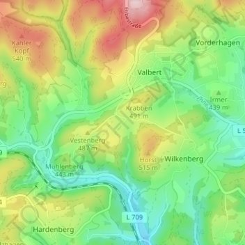 Mapa topográfico Höh, altitud, relieve