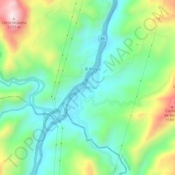 Mapa topográfico La Felisa, altitud, relieve