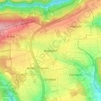 Mapa topográfico Walddorf, altitud, relieve