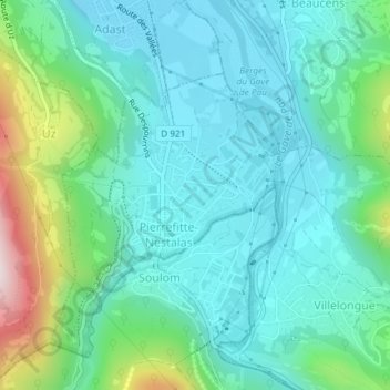 Mapa topográfico Nestalas, altitud, relieve