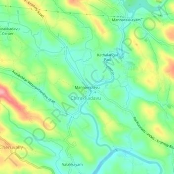 Mapa topográfico Mannamplavu, altitud, relieve