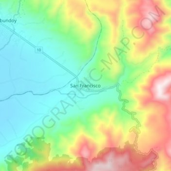 Mapa topográfico San Francisco, altitud, relieve