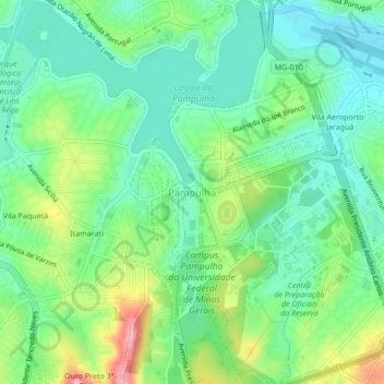 Mapa topográfico Pampulha, altitud, relieve