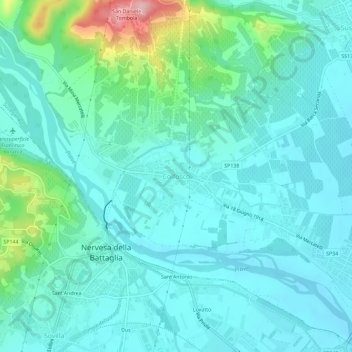 Mapa topográfico Colfosco, altitud, relieve