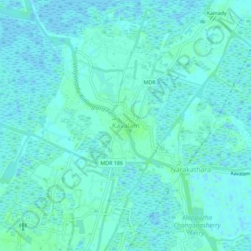 Mapa topográfico Kavalam, altitud, relieve