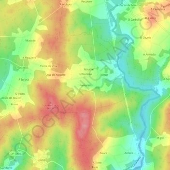 Mapa topográfico Pumares, altitud, relieve