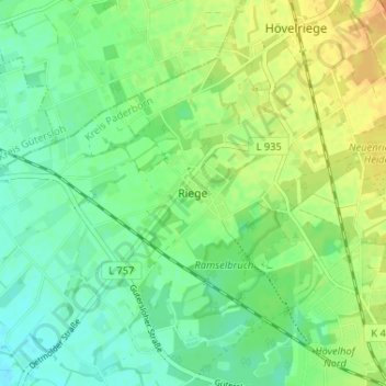Mapa topográfico Riege, altitud, relieve