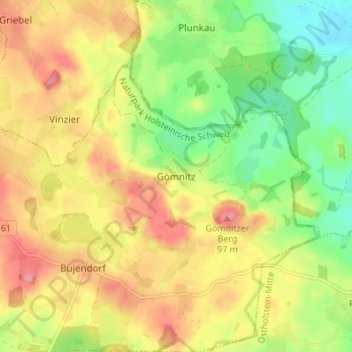 Mapa topográfico Gömnitz, altitud, relieve
