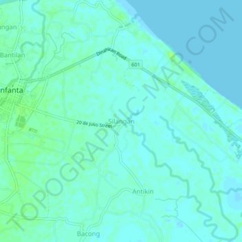 Mapa topográfico Silangan, altitud, relieve