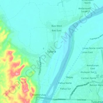 Mapa topográfico Solana, altitud, relieve