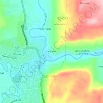 Mapa topográfico Dos Ríos, altitud, relieve
