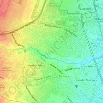Mapa topográfico Amsic, altitud, relieve