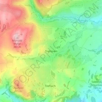 Mapa topográfico Trefonen, altitud, relieve