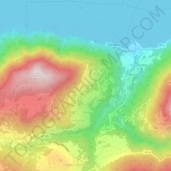 Mapa topográfico Verna, altitud, relieve