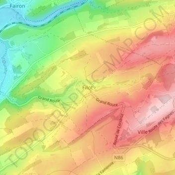 Mapa topográfico Filot, altitud, relieve