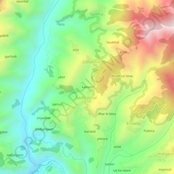 Mapa topográfico kameri, altitud, relieve