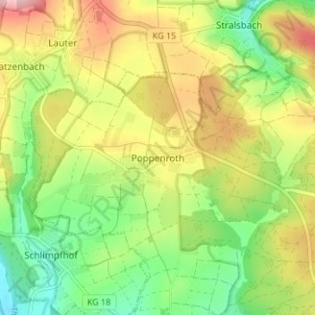 Mapa topográfico Poppenroth, altitud, relieve