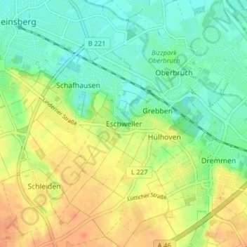 Mapa topográfico Eschweiler, altitud, relieve