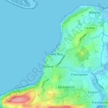 Mapa topográfico Colwell Bay, altitud, relieve
