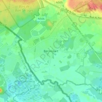 Mapa topográfico Bernissart, altitud, relieve