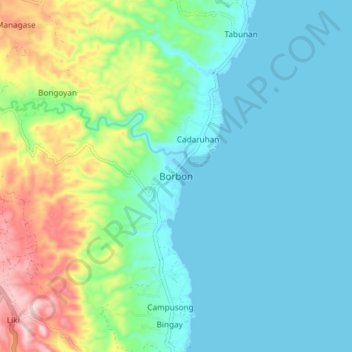 Mapa topográfico Borbon, altitud, relieve