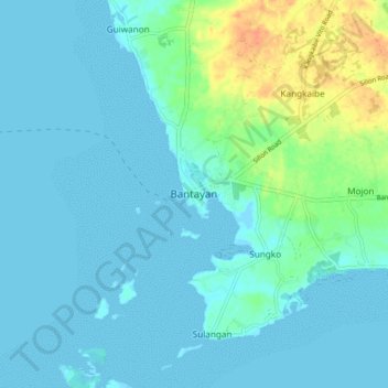 Mapa topográfico Bantayan, altitud, relieve