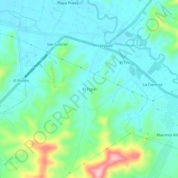 Mapa topográfico El Tigre, altitud, relieve