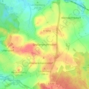 Mapa topográfico Großerkmannsdorf, altitud, relieve