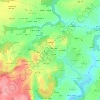 Mapa topográfico Talmené, altitud, relieve