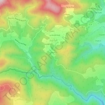 Mapa topográfico La Croizille, altitud, relieve