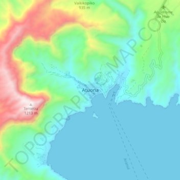 Mapa topográfico Atuona, altitud, relieve