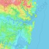 Mapa topográfico Sídney, altitud, relieve